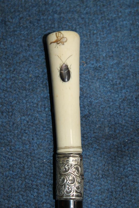 A late Victorian ebonised walking cane, 36in.